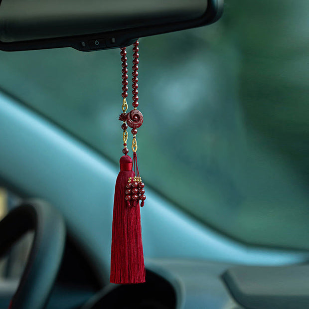 Buddha Stones One's Luck Improves Design Patern Natural Cinnabar Lotus Blessing Car Hanging Decoration