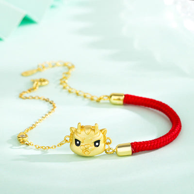 ❗❗❗A Flash Sale- Buddha Stones 925 Sterling Silver Year of the Dragon Luck Cute Dragon Red String Chain Protection Bracelet Bracelet BS Two Big Eyes Dragon-Gold(Wrist Circumference 14-17cm)(A flash sale)