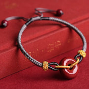 Buddha Stones Handmade Cinnabar Peace Buckle Blessing Braided Rope Bracelet