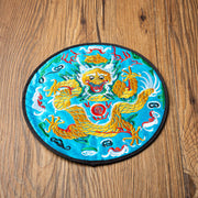 Buddha Stones Dragon Embroidery Cup Mat Pad Tea Cup Coaster Kung Fu Tea Mat Tea Mat BS Light Blue Dragon