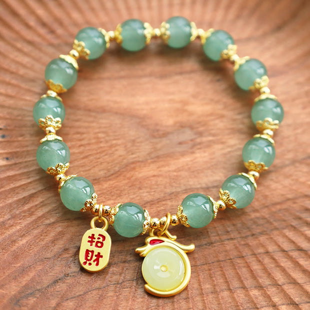 Buddha Stones Year of the Dragon Red Agate Green Aventurine Peace Buckle Fu Character Lucky Fortune Bracelet Bracelet BS 8