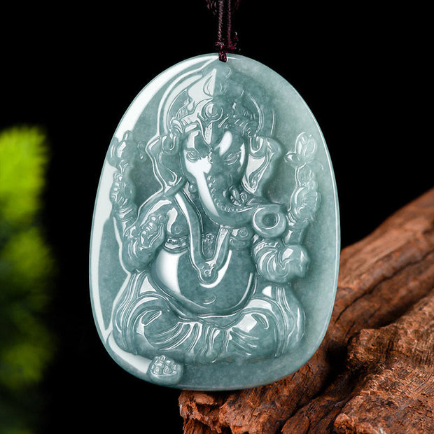 Buddha Stones Natural Jade Ganesh Ganpati Elephant Protection Amulet Necklace Pendant Necklaces & Pendants BS 1