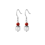 Buddha Stones 925 Sterling Silver Hetian White Jade Pumpkin Red Agate Luck Drop Earrings Earrings BS 6