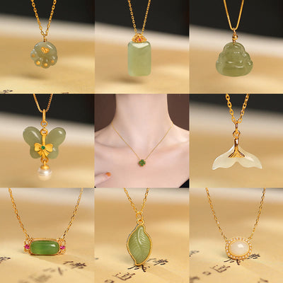 Buddha Stones 925 Sterling Silver Natural Hetian Jade Cyan Jade Luck Laughing Buddha Butterfly Necklace Pendant Necklaces & Pendants BS main