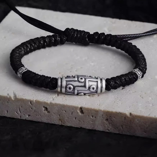 Buddha Stones 999 Sterling Silver Nine-Eye Dzi Bead Pattern Blessing Rope Bracelet Bracelet BS 14-23cm