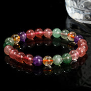 Buddha Stones Natural Multicolored Strawberry Quartz Love Healing Beaded Bracelet