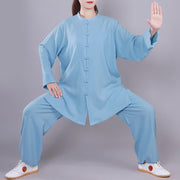Buddha Stones Tai Chi Qigong Meditation Prayer Spiritual Zen Practice Unisex Cotton Linen Clothing Set Clothes BS Blue Long Sleeve XXXL