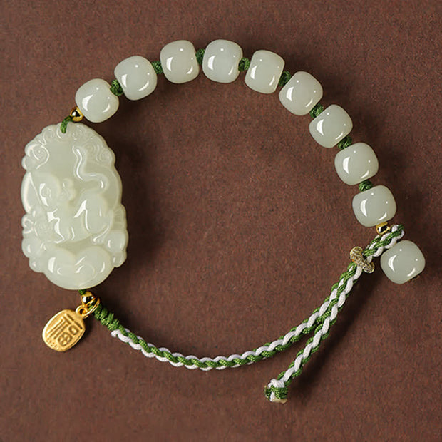Buddha Stones 925 Sterling Silver Chinese Zodiac Hetian Jade Happiness Luck String Bracelet Bracelet BS Rat