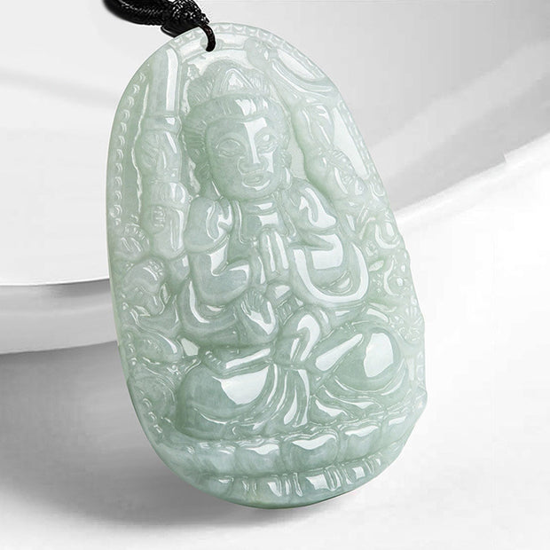 Buddha Stones Chinese Zodiac Natal Buddha Jade Wealth Prosperity Necklace Pendant Necklaces & Pendants BS Rat