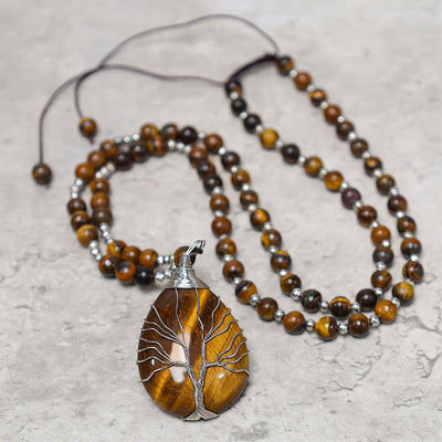 Buddha Stones Natural Tiger Eye Strength Beaded Pendant Necklace Necklaces & Pendants BS main