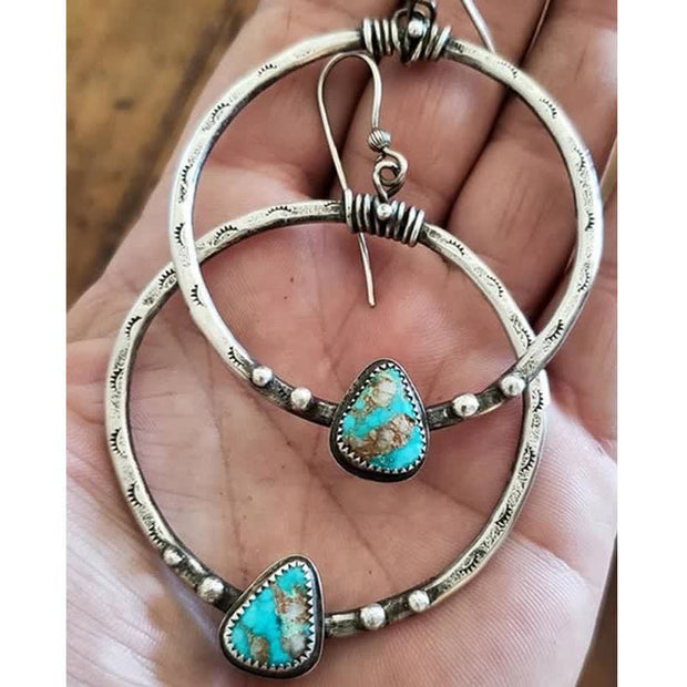 Buddha Stones Round Boho Turquoise Strength Hoop Drop Dangle Statement Earrings