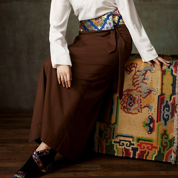 Buddha Stones Tibetan Shirt Skirt Clothing Lhasa Cotton Linen Dress Women Wrap Skirt