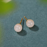 Buddha Stones 925 Sterling Silver Round White Jade Blessing Stud Earrings Earrings BS 4