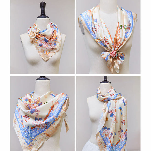 Buddha Stones Romantic Crescent Moon Camellia 100% Mulberry Silk Scarf Shawl