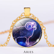 12 Constellations of the Zodiac Moon Starry Sky Protection Blessing Necklace Pendant Necklaces & Pendants BS Gold Aries