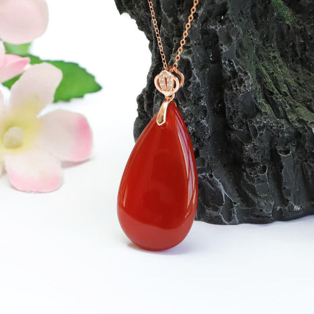 Buddha Stones 925 Sterling Silver Waterdrop Red Agate Confidence Necklace Pendant Necklaces & Pendants BS 5