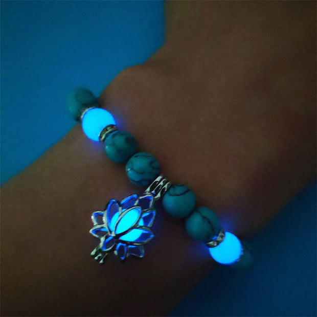 Buddha Stones Tibetan Turquoise Glowstone Luminous Bead Lotus Protection Bracelet Bracelet BS 8
