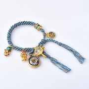 Buddha Stones Tibetan Zakiram Goddess of Wealth Thangka Luck Prayer Wheel Braid String Bracelet Bracelet BS 5