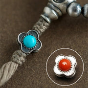 Buddha Stones 108 Mala Beads 925 Sterling Silver Red Agate Turquoise Confidence Charm Bracelet