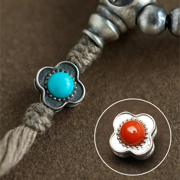 Buddha Stones 108 Mala Beads 925 Sterling Silver Red Agate Turquoise Confidence Charm Bracelet Mala Bracelet BS 4