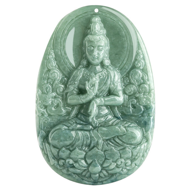 Buddha Stones Natural Jade Avalokitesvara Amulet Wealth Necklace Pendant Necklaces & Pendants BS 9