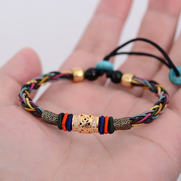 Buddha Stones Tibetan Handmade Eight Thread Knot Copper Coin Luck Weave String Bracelet Bracelet BS 3