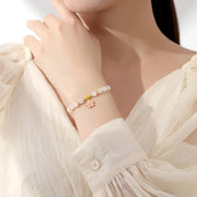 Buddha Stones 925 Sterling Silver Hetian White Jade Cherry Blossom Protection Bracelet