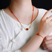 Buddha Stones Natural Red Agate Cat Eye Calm Braided String Bracelet Necklace Pendant Bracelet Necklaces & Pendants BS 5