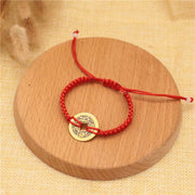 Buddha Stones Copper Coin Fortune Red String Weave Bracelet Bracelet BS Copper Coin(Bracelet Size 14-20cm)