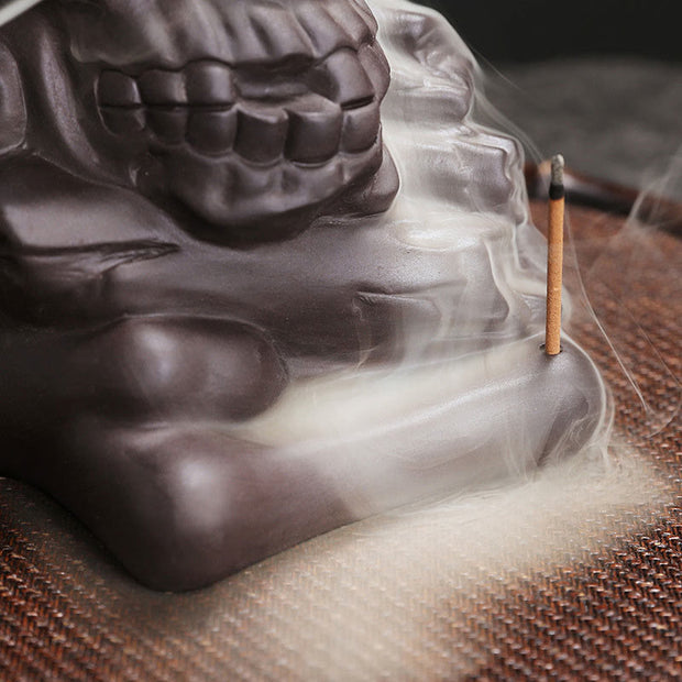 Buddha Stones Halloween Skull Head Purple Clay Healing Incense Burner Decoration