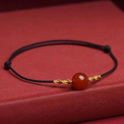 Buddha Stones Natural Red Agate Cat Eye Calm Braided String Bracelet Necklace Pendant