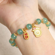 Buddha Stones Year of the Dragon Red Agate Green Aventurine Peace Buckle Fu Character Lucky Fortune Bracelet Bracelet BS 6