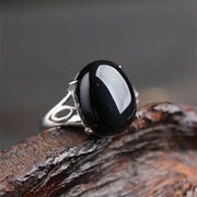 Buddha Stones Natural Rainbow Obsidian Crystal Protection Amulet Lucky Ring Ring BS 6