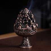 Buddha Stones Tibetan Mini Mountain Pattern Meditation Copper Alloy Incense Burner Incense Burner BS DarkRed 4.5*6.8cm