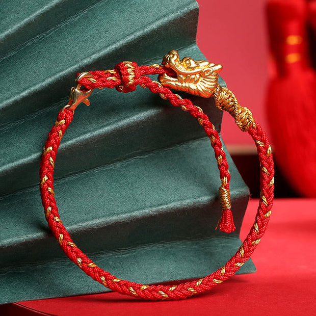 Buddha Stones Power Lucky Dragon Pendant Red String Bracelet Protection Bundle Dragon Bundle BS 1