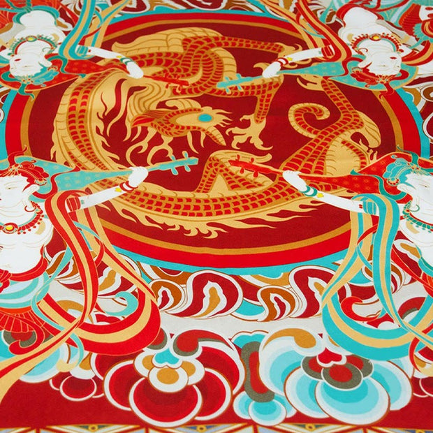 Buddha Stones Dunhuang Rebound Pipa Flying Frescoes 100% Mulberry Silk Scarf Premium Grade 6A Dunhuang Shawl