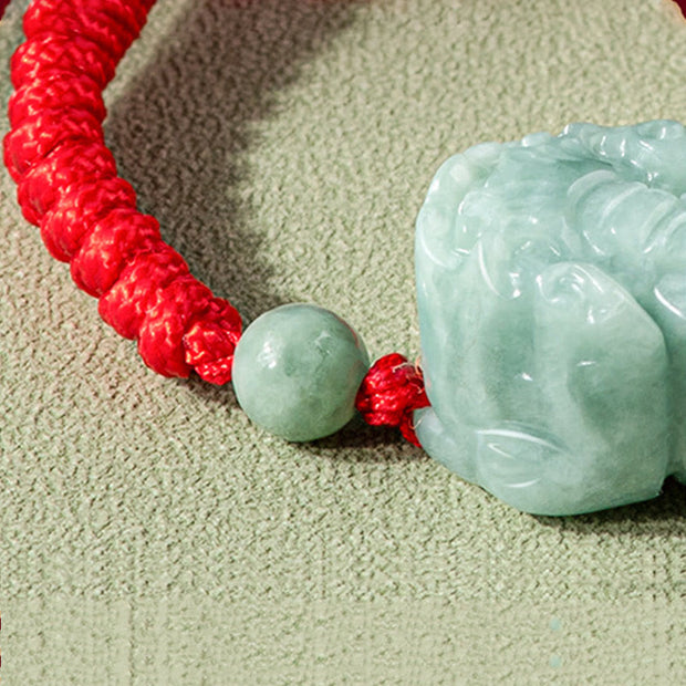 Buddha Stones Handmade Natural Jade PiXiu Protection King Kong Knot Braided String Bracelet Bracelet BS 5
