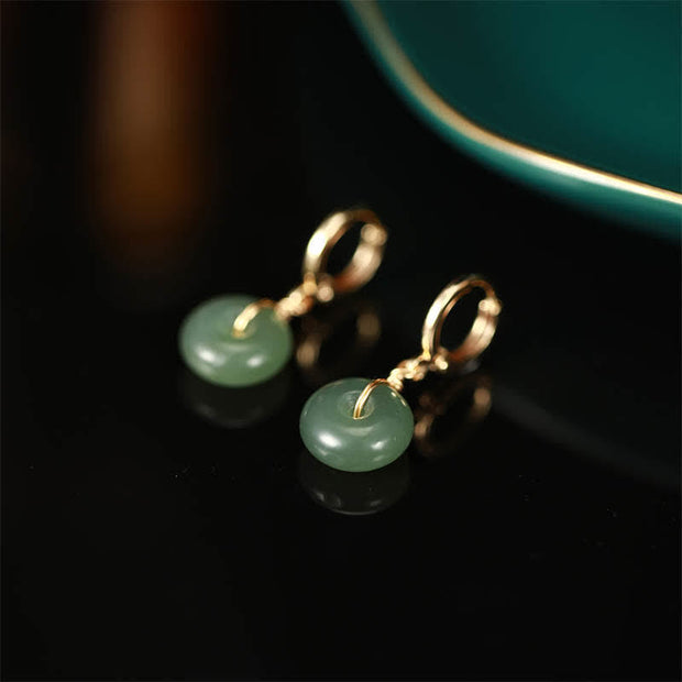 Buddha Stones Hetian Cyan Jade Peace Buckle Luck Earrings Earrings BS 5