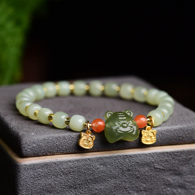 Buddha Stones Chinese Zodiac Lucky Tiger Jade Abundance Bracelet Bracelet BS 4