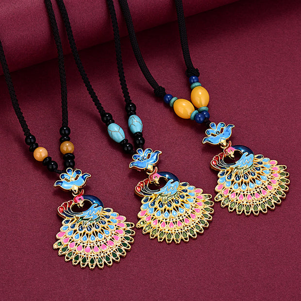 Buddha Stones Colourful Peacock Amber Turquoise Agate Fortune Necklace Pendant Necklaces & Pendants BS 1