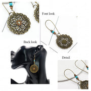 Buddha Stones Round Flower Design Luck Dangle Drop Earrings Earrings BS 7
