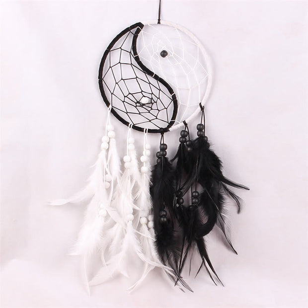 Buddha Stones Yin Yang  Dream Catcher Circular Net with Feathers Balance Decoration Decorations BS 5