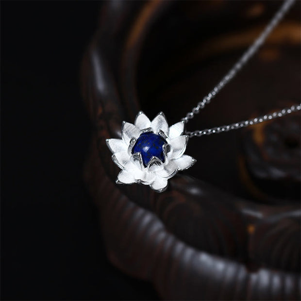 Buddha Stones 925 Sterling Silver Lazurite Lotus Flower Self Care Necklace Pendant Necklaces & Pendants BS 1