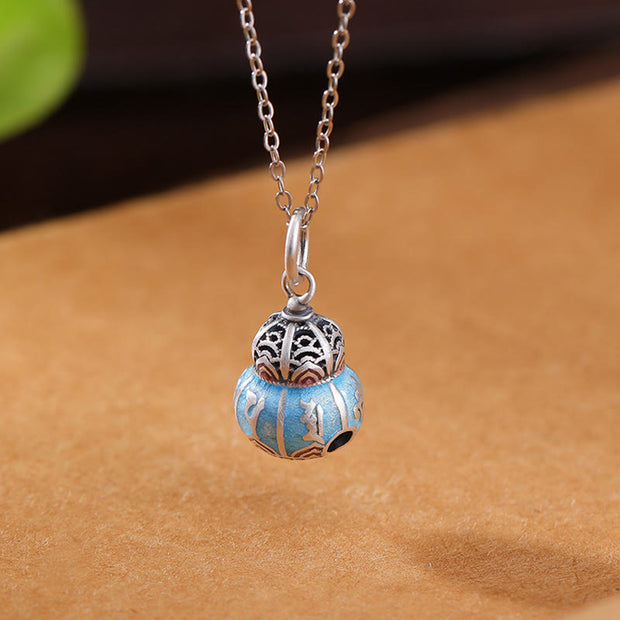 Buddha Stones 999 Sterling Silver Om Mani Padme Hum Engraved Gourd Design Wisdom Necklace Pendant
