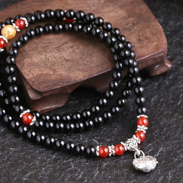 Chinese Zodiac 108 Beads Black Obsidian Red Agate Mala Bracelet Mala Bracelet BS 1