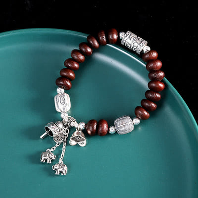 Buddha Stones 925 Sterling Silver Sandalwood Elephant Blessing Bracelet