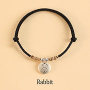 Buddha Stones Handmade 999 Sterling Silver Year of the Dragon Cute Chinese Zodiac Luck Braided Bracelet Bracelet BS Black Rope Rabbit(Wrist Circumference 14-17cm)