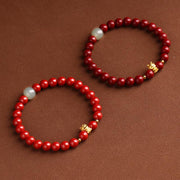 Buddha Stones 999 Gold Year of the Dragon Natural Cinnabar Jade Copper Coin Fu Character Blessing Bracelet Bracelet BS 18