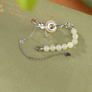 Buddha Stones 925 Sterling Silver Hetian Jade Peace Buckle Lotus Luck Chain Bracelet