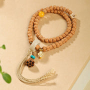 Buddha Stones Bodhi Seed Green Sandalwood Lotus Dzi Bead Peace Double Wrap Bracelet 